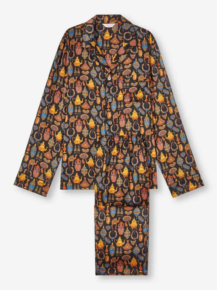 Long Pajamas Men Derek Rose Pajamas Brindisi 100 Silk Satin Black