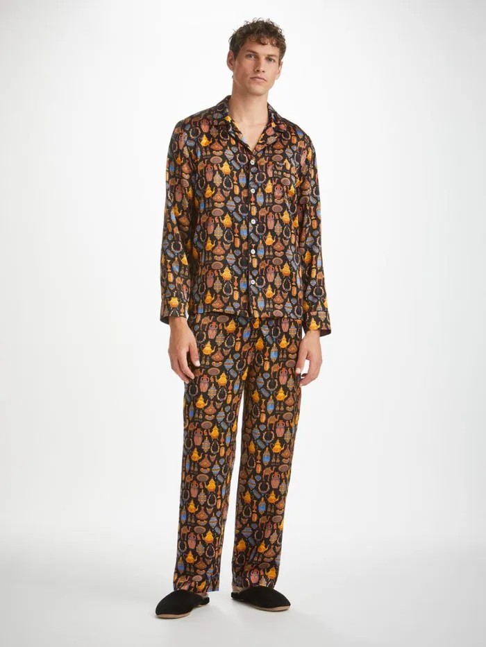 Long Pajamas Men Derek Rose Pajamas Brindisi 100 Silk Satin Black