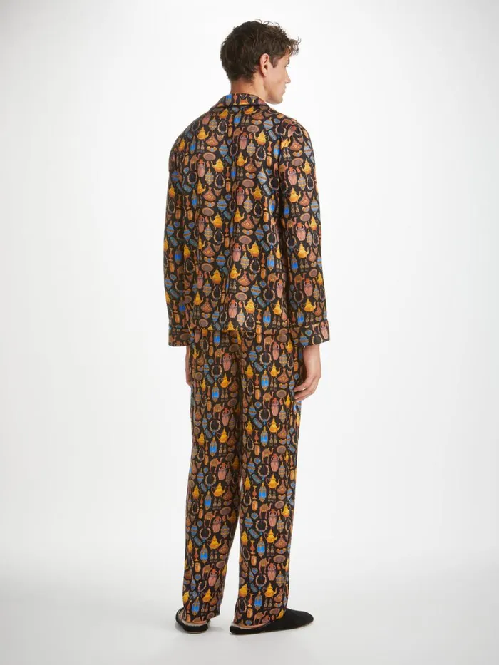 Long Pajamas Men Derek Rose Pajamas Brindisi 100 Silk Satin Black