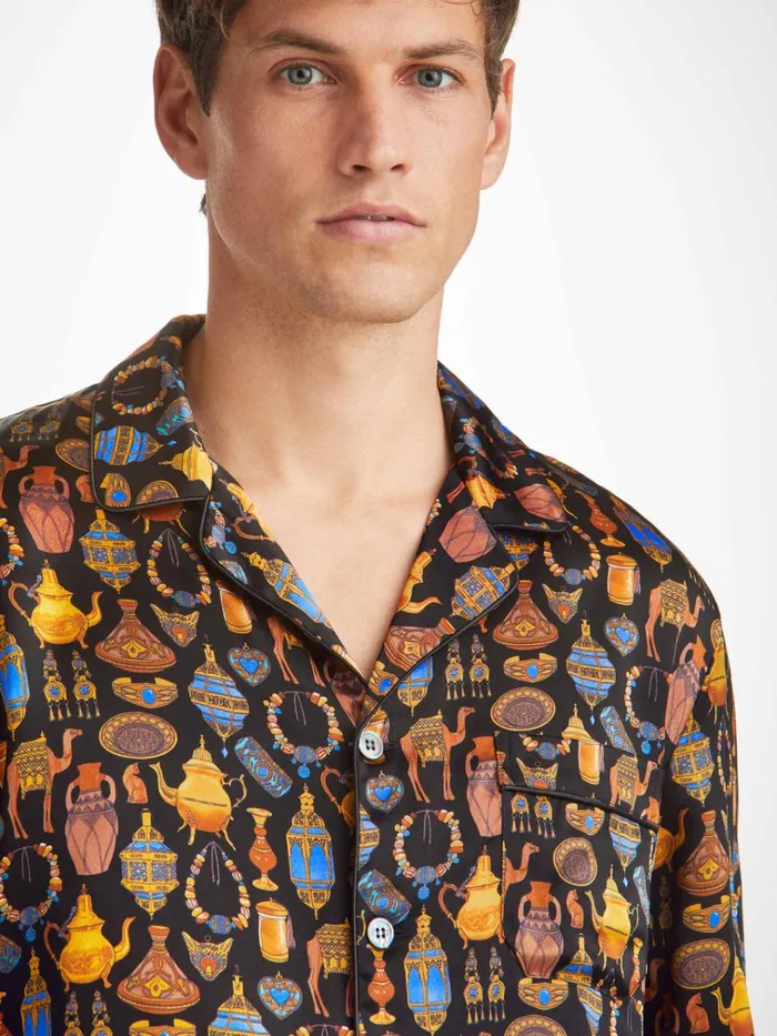 Long Pajamas Men Derek Rose Pajamas Brindisi 100 Silk Satin Black