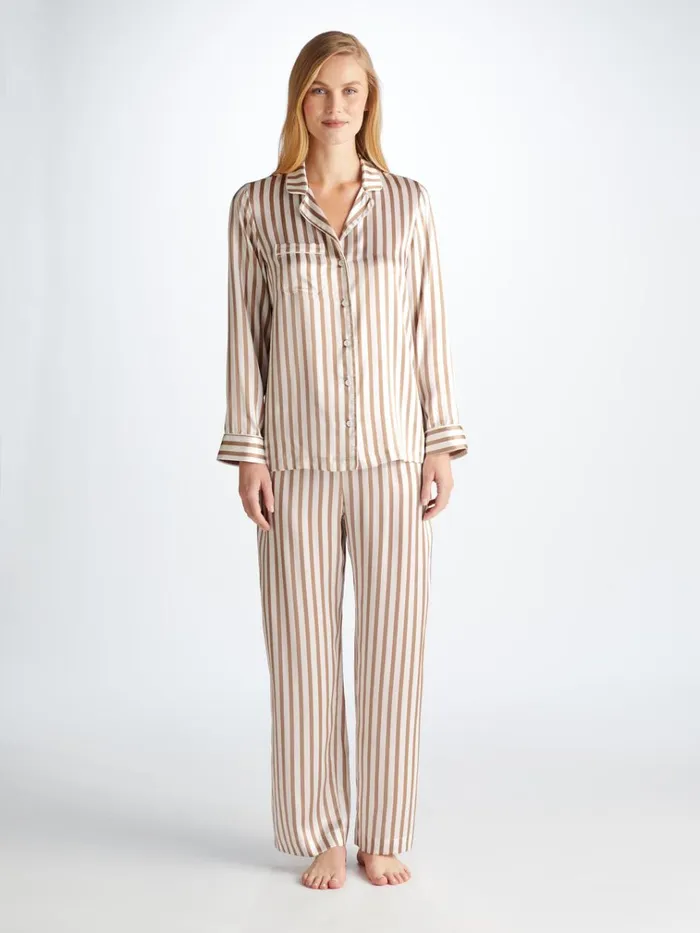 Long Pajamas Women Derek Rose Pajamas Brindisi 110 Silk Satin Gold