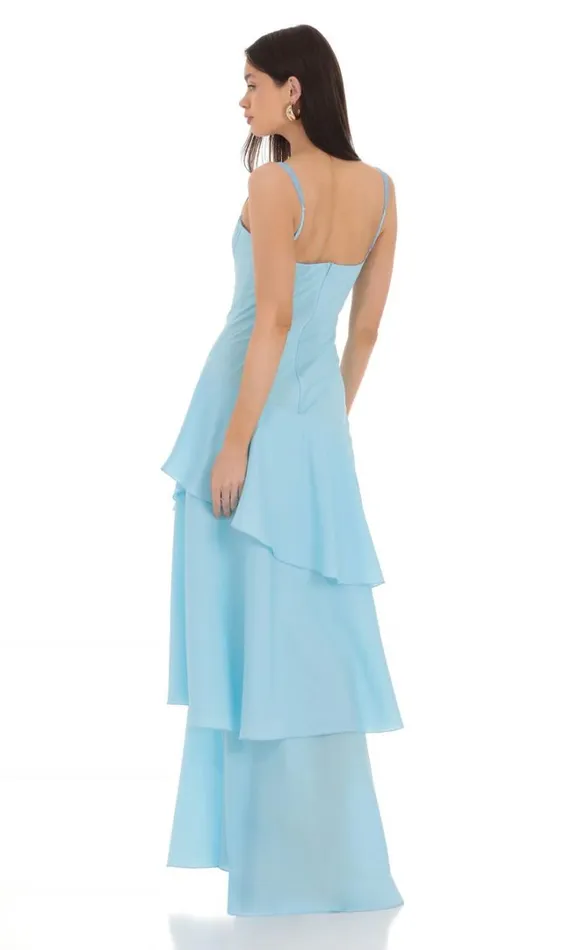 Long Ruffle Maxi Dress Light Blue Women LUCY IN THE SKY Maxi Dresses Long Ruffle Maxi Dress Light Blue Women LUCY IN THE SKY Maxi Dresses