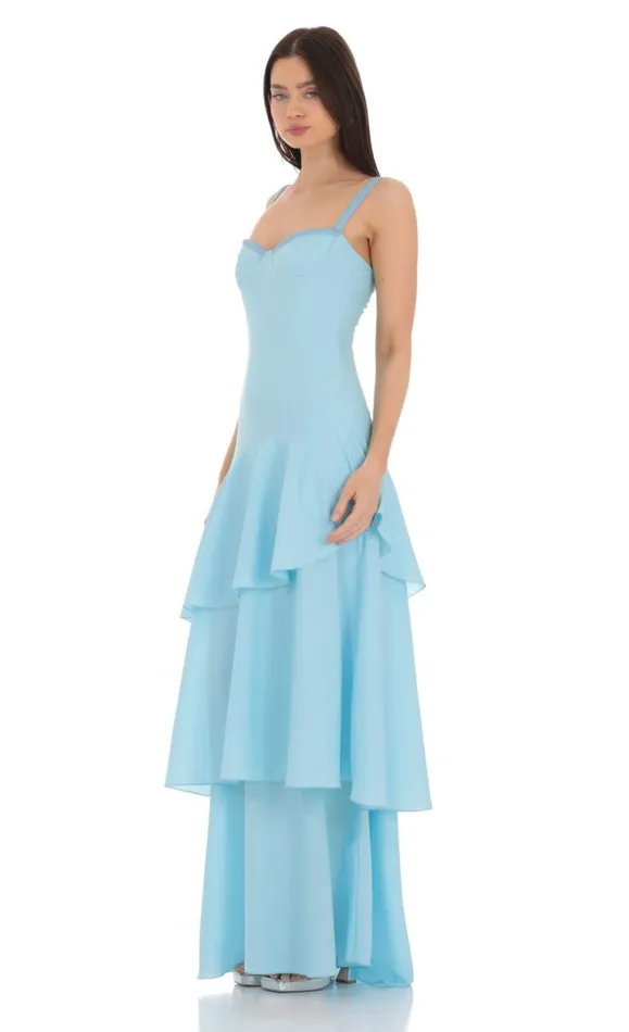 Long Ruffle Maxi Dress Light Blue Women LUCY IN THE SKY Maxi Dresses Long Ruffle Maxi Dress Light Blue Women LUCY IN THE SKY Maxi Dresses