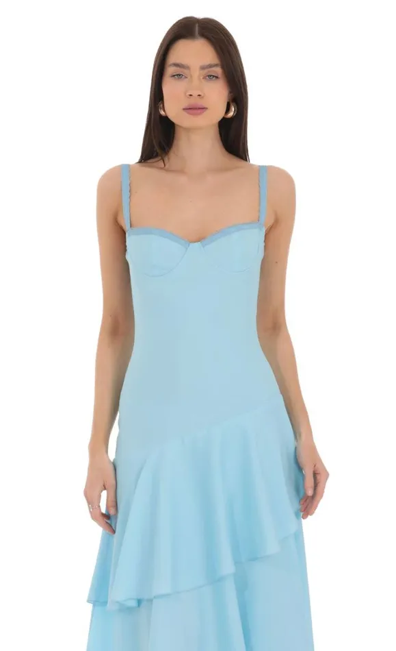 Long Ruffle Maxi Dress Light Blue Women LUCY IN THE SKY Maxi Dresses Long Ruffle Maxi Dress Light Blue Women LUCY IN THE SKY Maxi Dresses