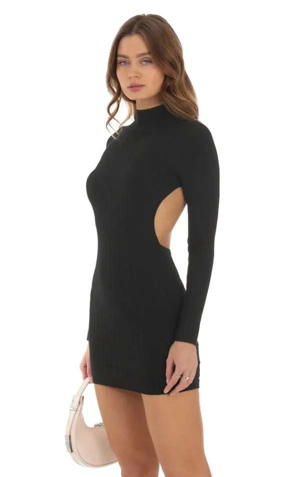 Long Sleeve Mini Dress Black Women LUCY IN THE SKY Mini Dresses