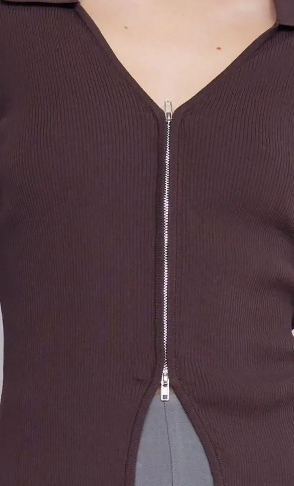 Long Sleeve Shop Bec Bridge Imrie Zip Knit Cardigan Chocolate