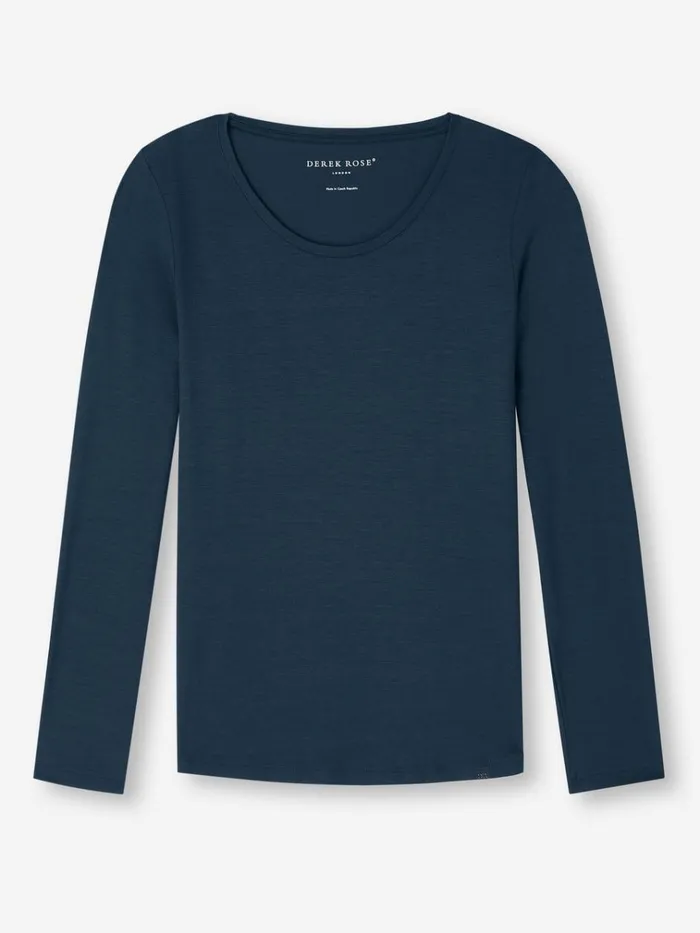 Long Sleeve TShirts Women Derek Rose Long Sleeve TShirt Lara Micro Modal Stretch Navy