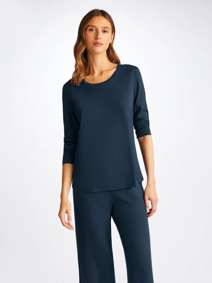 Long Sleeve TShirts Women Derek Rose Long Sleeve TShirt Lara Micro Modal Stretch Navy