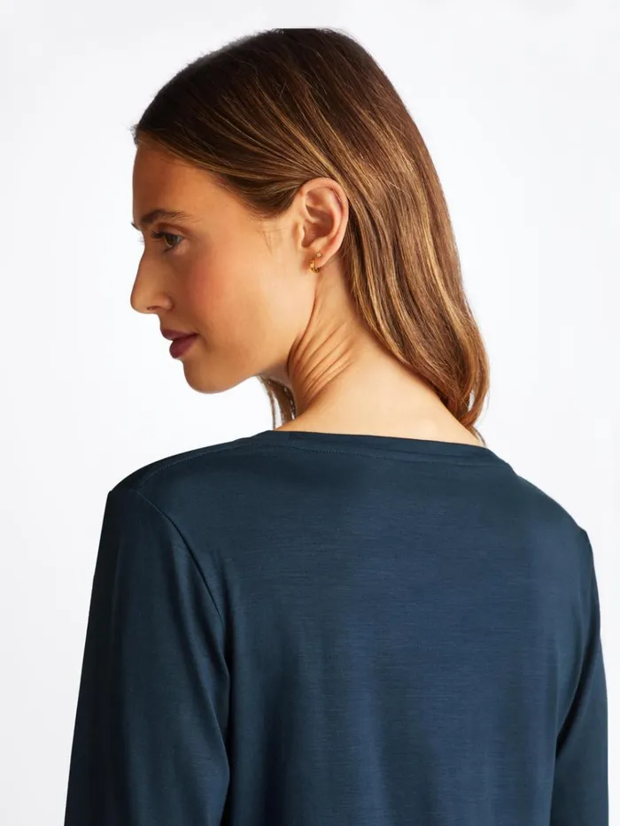 Long Sleeve TShirts Women Derek Rose Long Sleeve TShirt Lara Micro Modal Stretch Navy