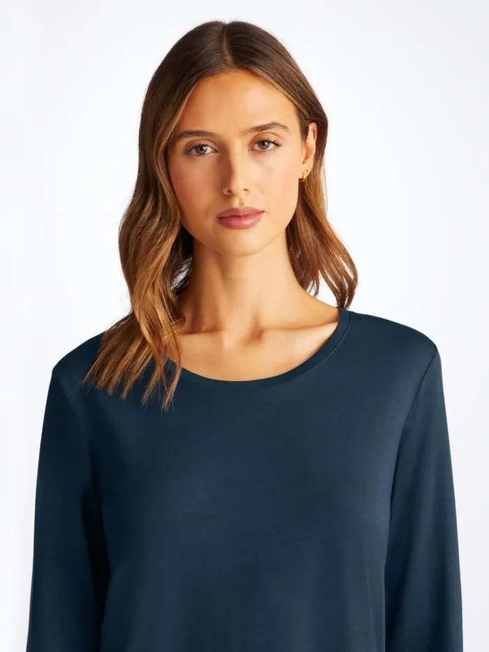Long Sleeve TShirts Women Derek Rose Long Sleeve TShirt Lara Micro Modal Stretch Navy