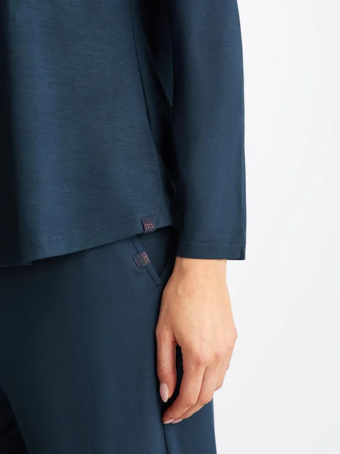 Long Sleeve TShirts Women Derek Rose Long Sleeve TShirt Lara Micro Modal Stretch Navy
