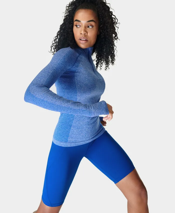 Long Sleeve Tops Sweaty Betty Women Athlete Seamless Half Zip Long Sleeve Top Lightning Blue