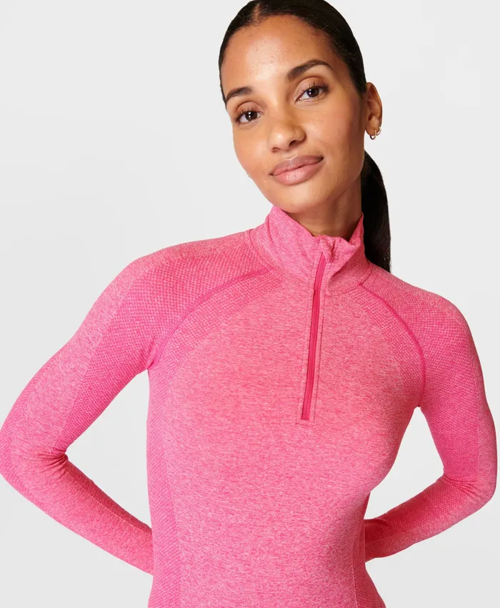 Long Sleeve Tops Sweaty Betty Women Athlete Seamless Half Zip Long Sleeve Top Punk Pink