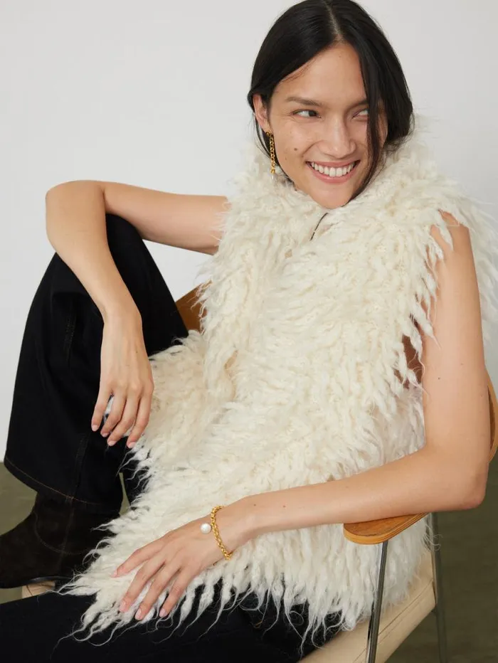 Looped Knitted Gilet Cream Women Jigsaw Knitwear and Cashmere