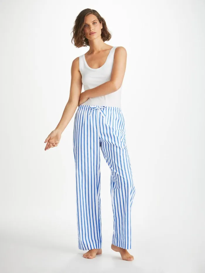 Lounge Pants Women Derek Rose Lounge Pants Capri 23 Cotton Batiste Blue