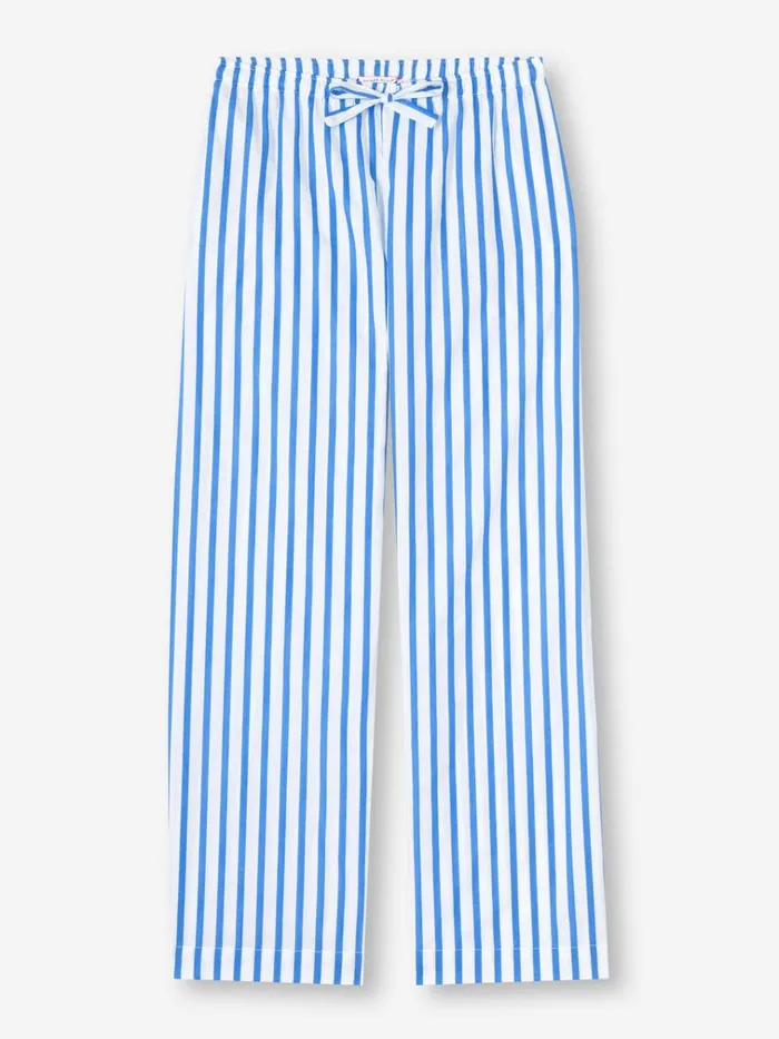 Lounge Pants Women Derek Rose Lounge Pants Capri 23 Cotton Batiste Blue