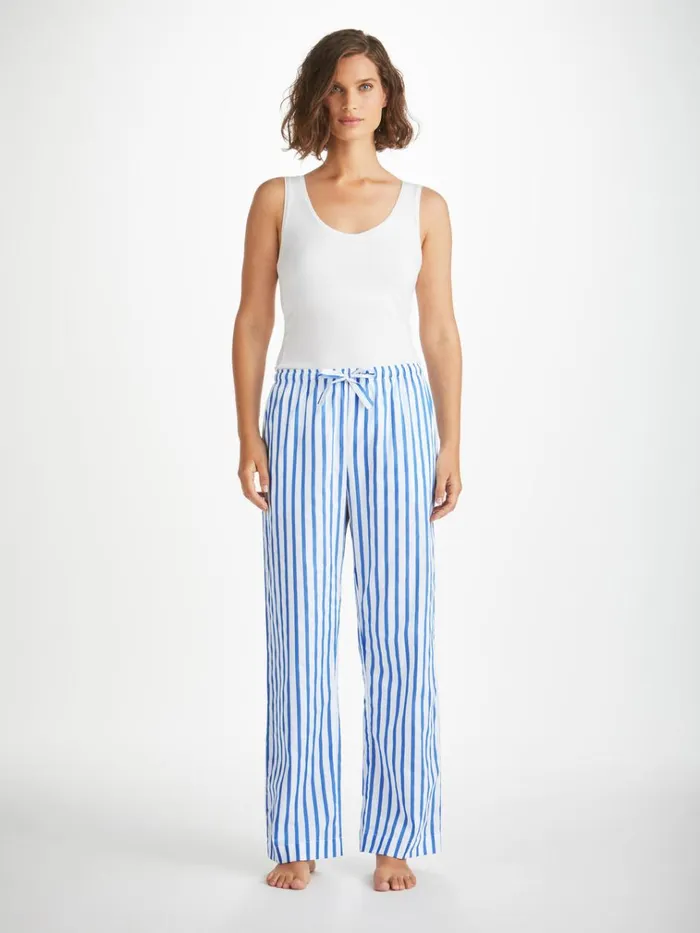 Lounge Pants Women Derek Rose Lounge Pants Capri 23 Cotton Batiste Blue