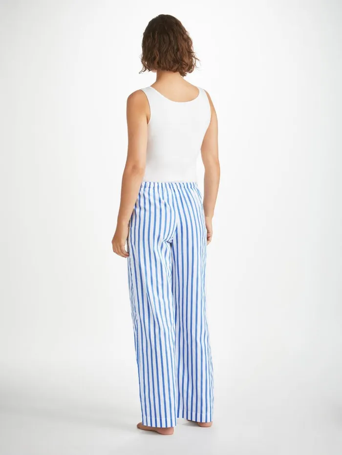 Lounge Pants Women Derek Rose Lounge Pants Capri 23 Cotton Batiste Blue