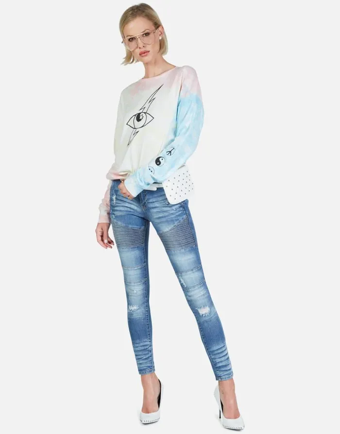 Luella Lightning Star Eye Pastel Tie Dye Women Lauren Moshi Long Sleeve