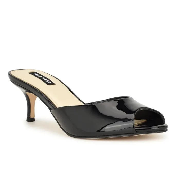 Luvlie Heeled Slide Sandals Black Patent Women Nine West Sandals Luvlie Heeled Slide Sandals Black Patent Women Nine West Sandals