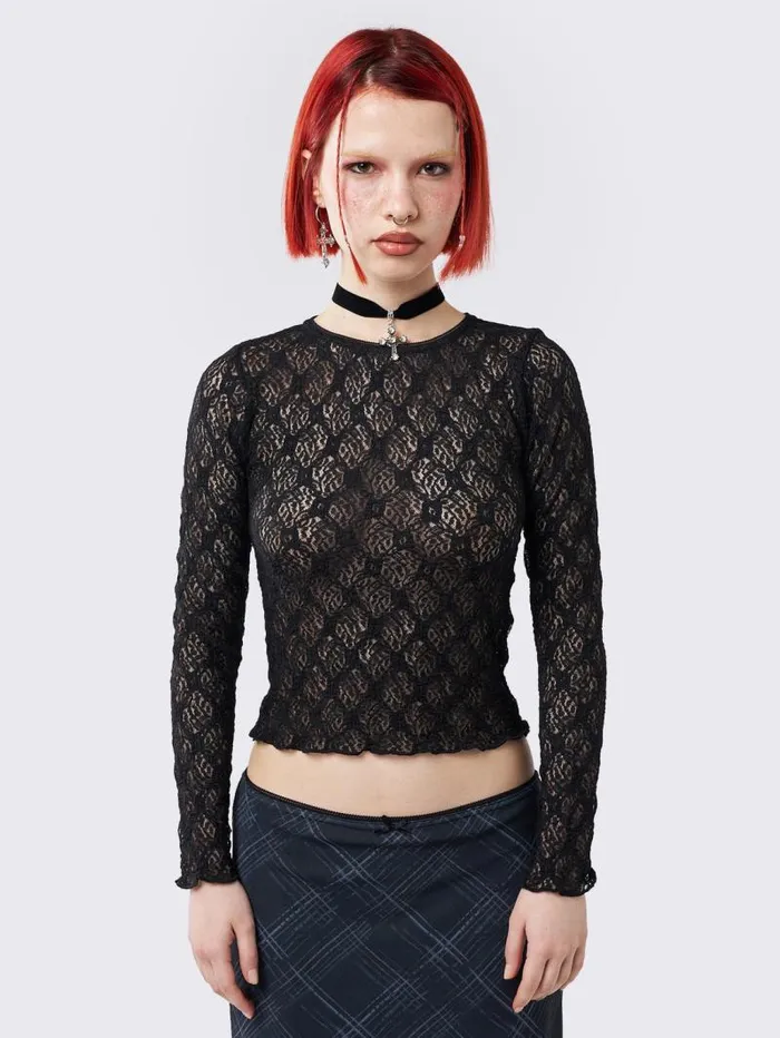 Lyra Black Floral Lace Top Women Minga London Tops and TShirts