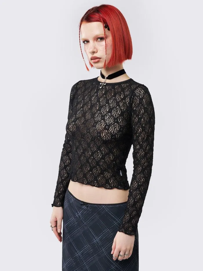 Lyra Black Floral Lace Top Women Minga London Tops and TShirts Lyra Black Floral Lace Top Women Minga London Tops and TShirts