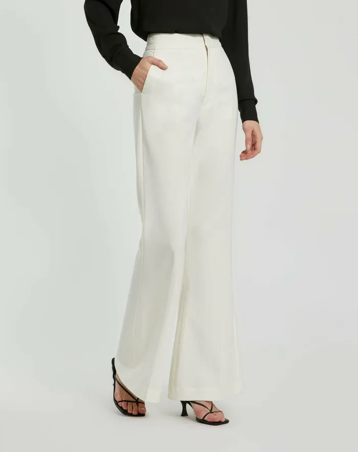 Mac Duggal Pants Women Ivory Classic Crepe Flared Trouser Pant 8211 FINAL SALE Ivory