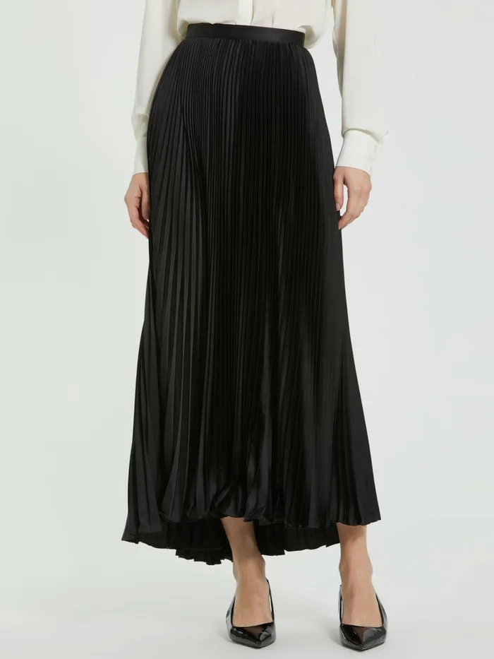 Mac Duggal Skirts Women Black Ankle Length Satin Pleated Skirt Black