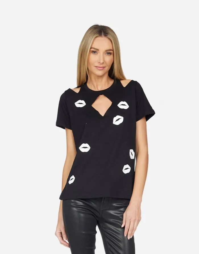 Magda Scattered Lips Black Women Lauren Moshi Short Sleeve