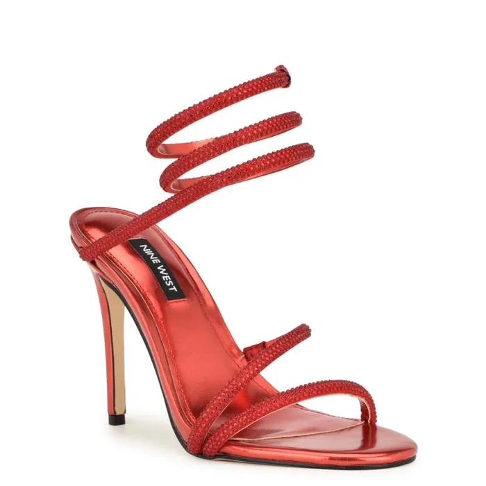 Maskil Ankle Wrap Heeled Sandals Red Women Nine West Heels Maskil Ankle Wrap Heeled Sandals Red Women Nine West Heels