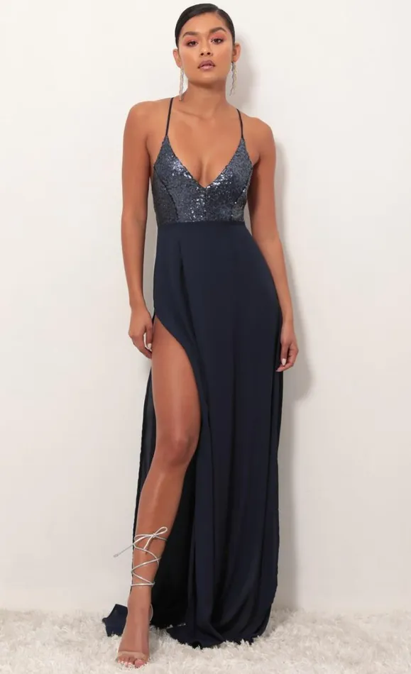 Matte Navy Sequin Maxi Dress Matte Navy Sequin Maxi Dress Women LUCY IN THE SKY Maxi Dresses