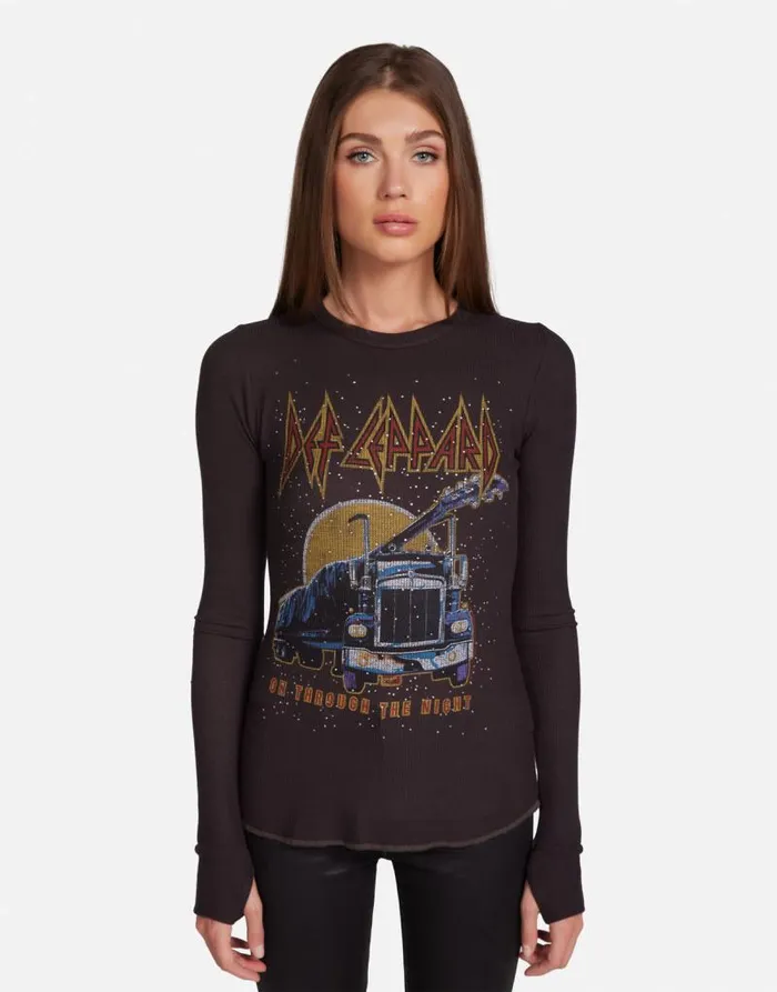 McKinley Def Leppard Truck W Crystals Vintage Black Women Lauren Moshi Long Sleeve