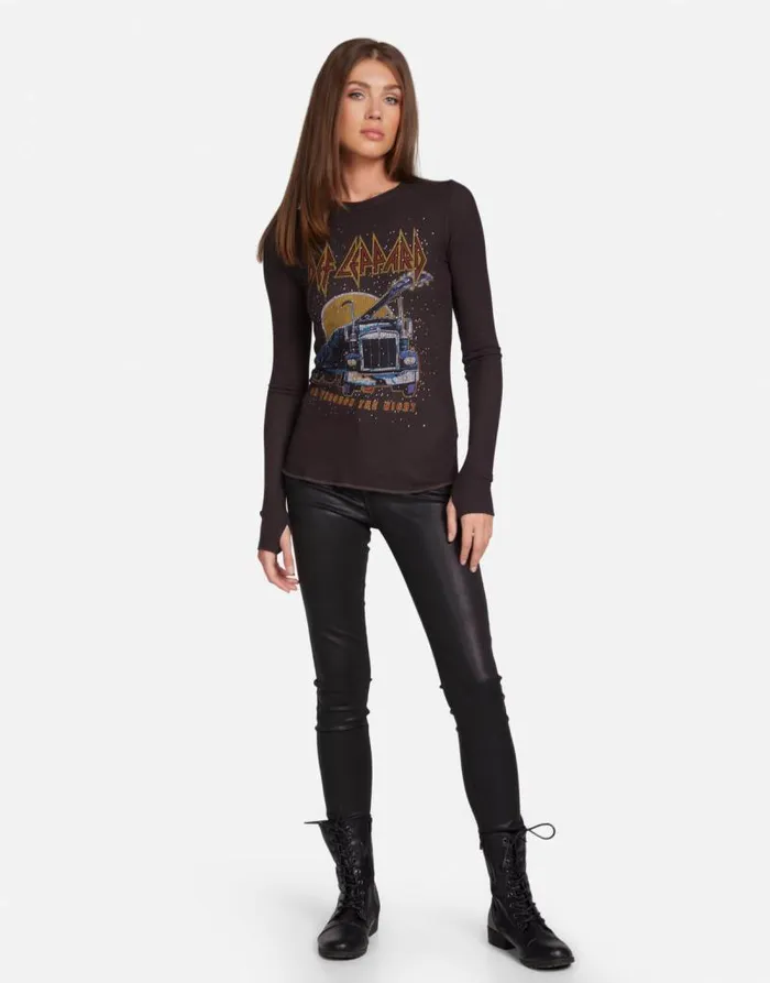 McKinley Def Leppard Truck W Crystals Vintage Black Women Lauren Moshi Long Sleeve