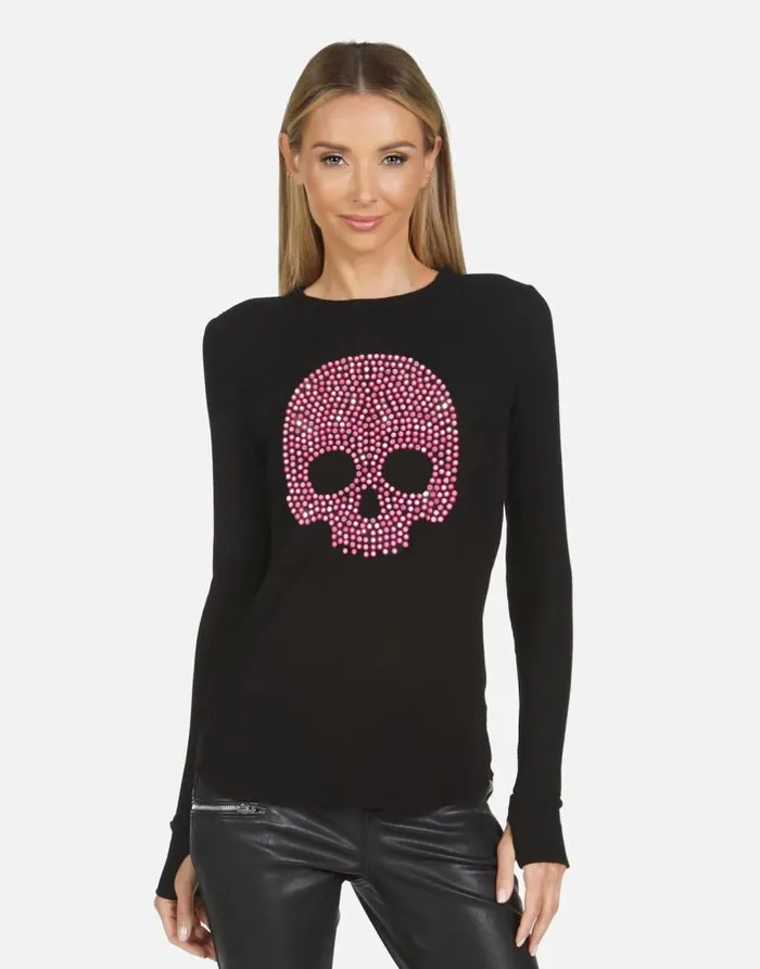 McKinley X Pink Stud Skull Black Women Lauren Moshi Long Sleeve