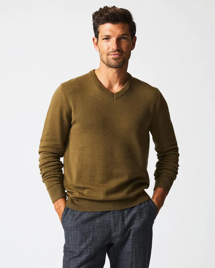 Men American V Neck Sweater Olive Billy Reid Sweaters and Sweatshirts