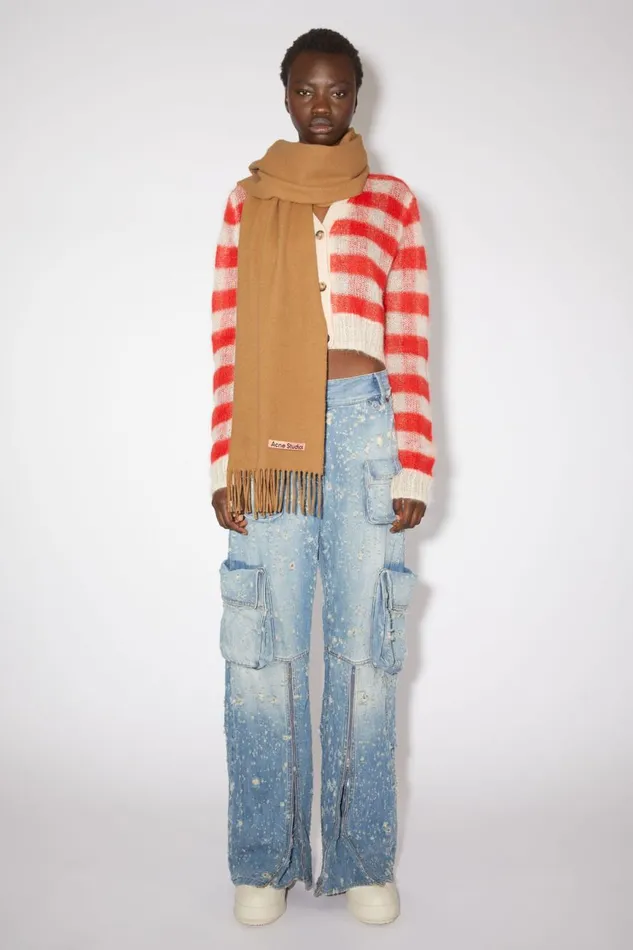 Men Cashmere Fringe Scarf 8211 Narrow Dark Camel Acne Studios Scarves