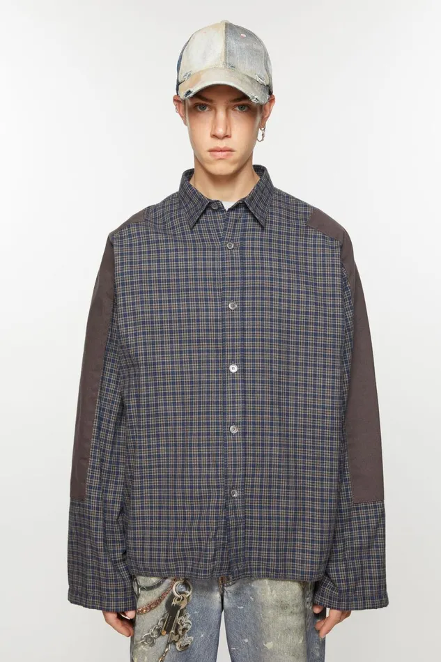 Men Check Buttonup Shirt Blacknavy Acne Studios Shirts
