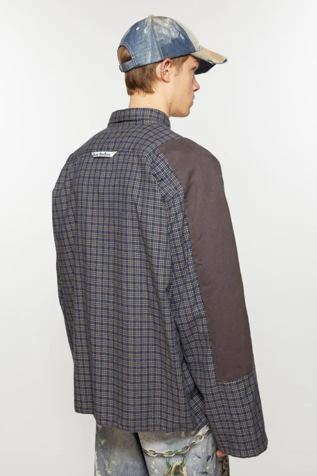 Men Check Buttonup Shirt Blacknavy Acne Studios Shirts