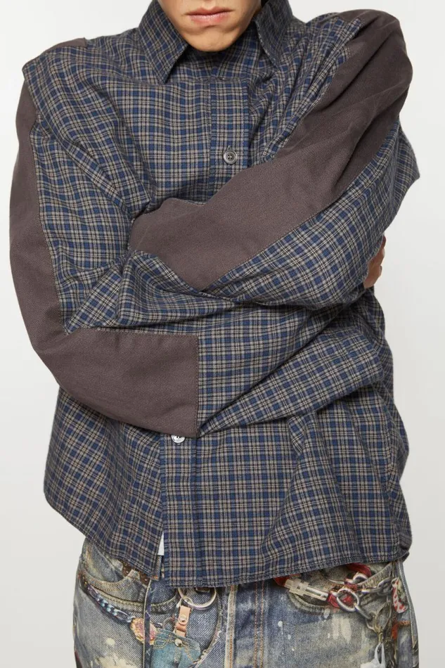 Men Check Buttonup Shirt Blacknavy Acne Studios Shirts