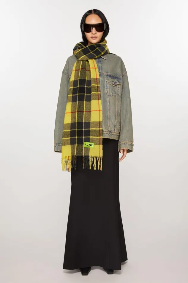 Men Check Fringe Scarf Yellowblack Acne Studios Scarves