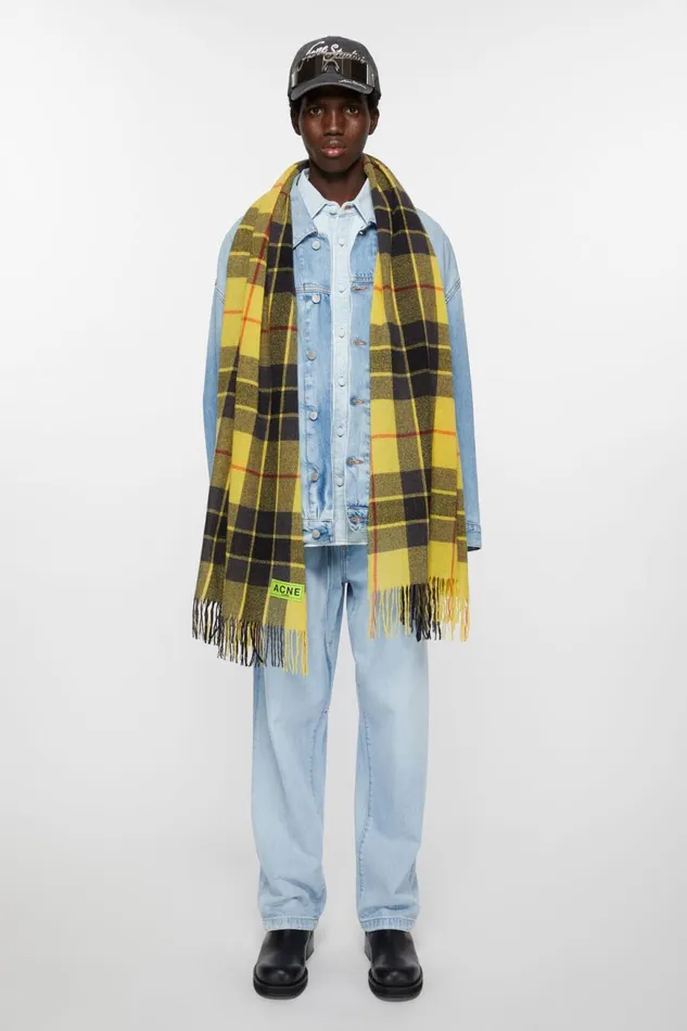 Men Check Fringe Scarf Yellowblack Acne Studios Scarves