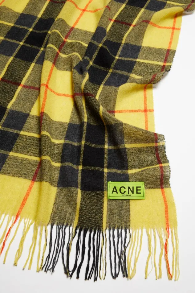 Men Check Fringe Scarf Yellowblack Acne Studios Scarves