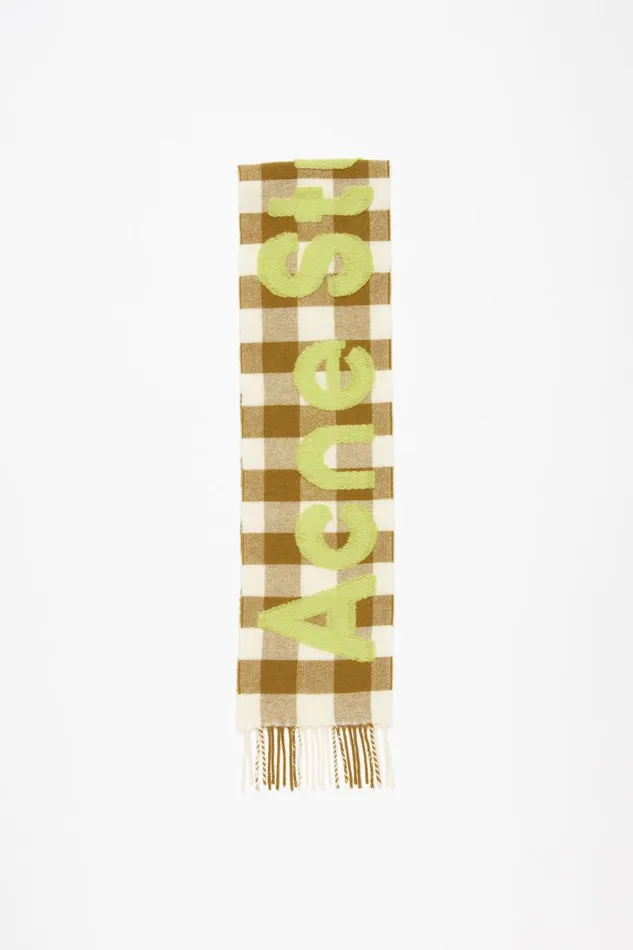 Men Check Logo Scarf 8211 Narrow Khakigreen Acne Studios Scarves