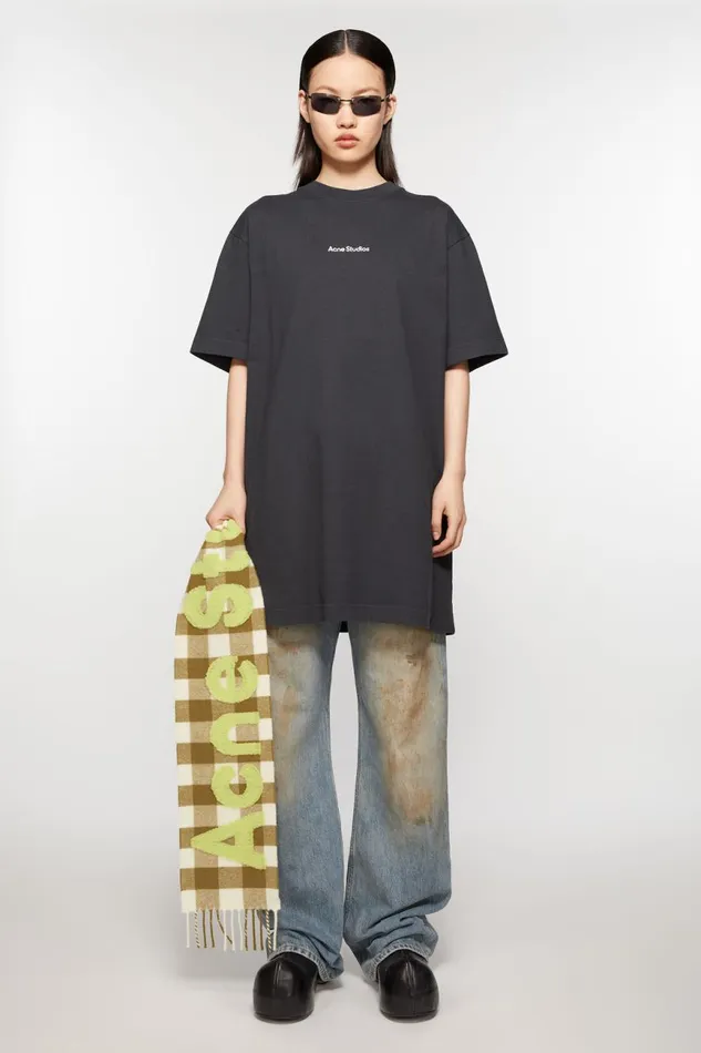 Men Check Logo Scarf 8211 Narrow Khakigreen Acne Studios Scarves