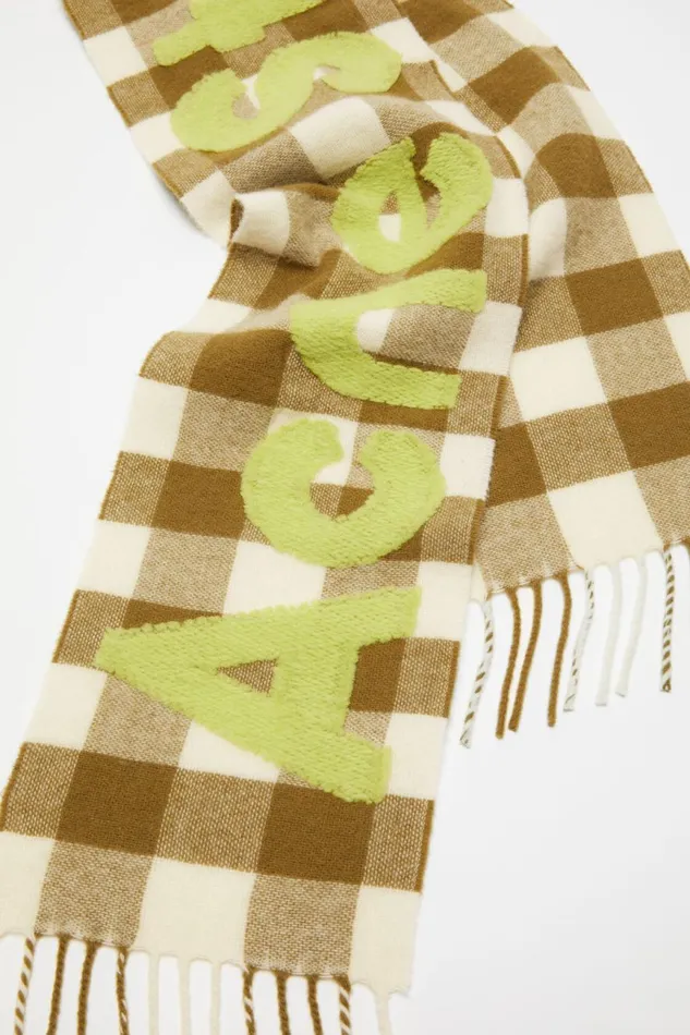 Men Check Logo Scarf 8211 Narrow Khakigreen Acne Studios Scarves