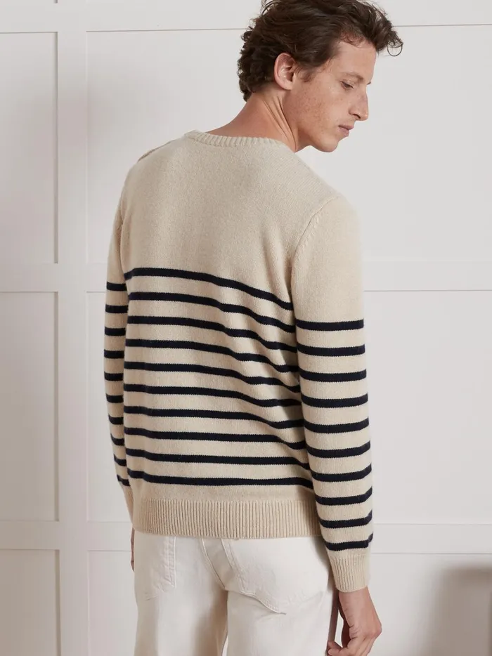 Men Clothing Cyrillus Blended Wool SailorStripe Sweater Rayure Bico Bleu