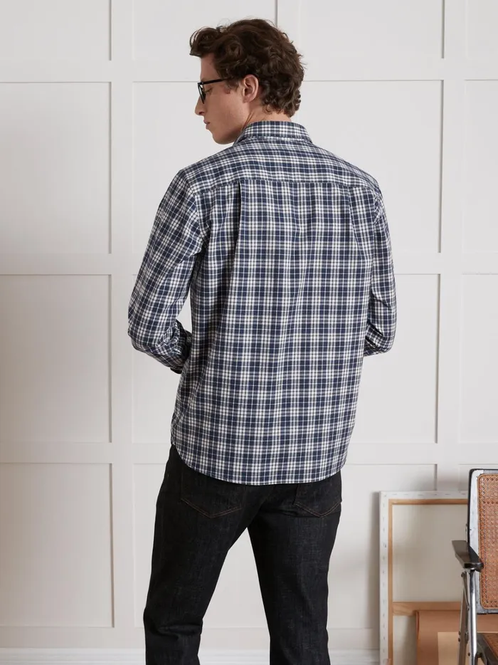 Men Clothing Cyrillus Regular Fit Check Shirt Carreaux Bleu Denim