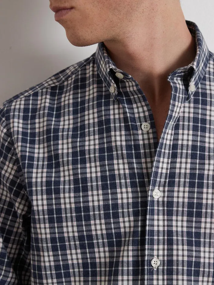 Men Clothing Cyrillus Regular Fit Check Shirt Carreaux Bleu Denim