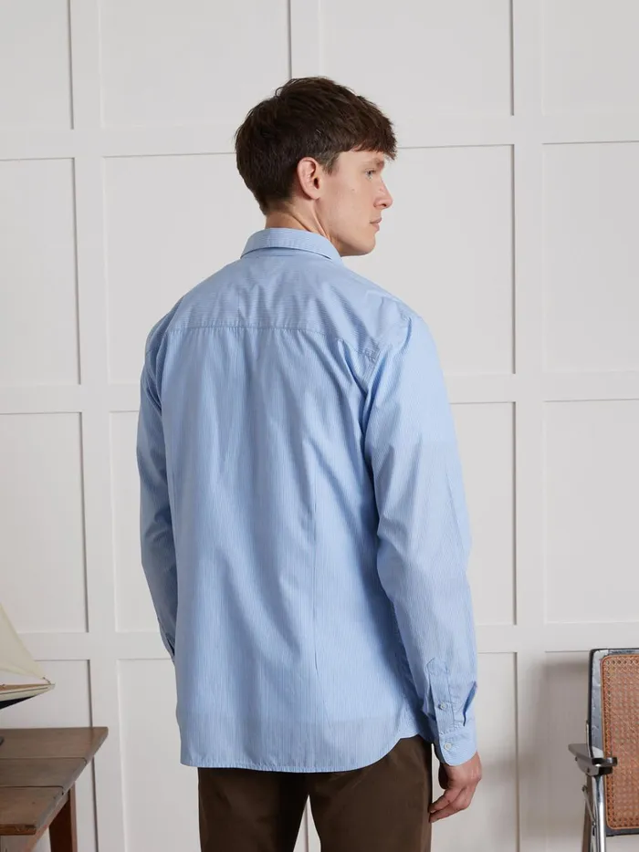 Men Clothing Cyrillus TwoColor Stripe Slim Fit Shirt Rayure Bleuecru