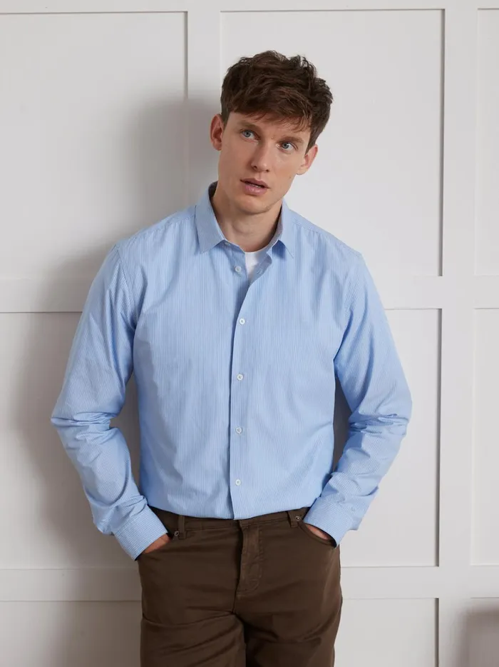 Men Clothing Cyrillus TwoColor Stripe Slim Fit Shirt Rayure Bleuecru